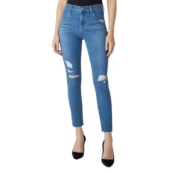 J Brand Alana High‑Rise Ripped Cropped Skinny Jeans in Argo Destruct, size 30 - Picture 1 of 12